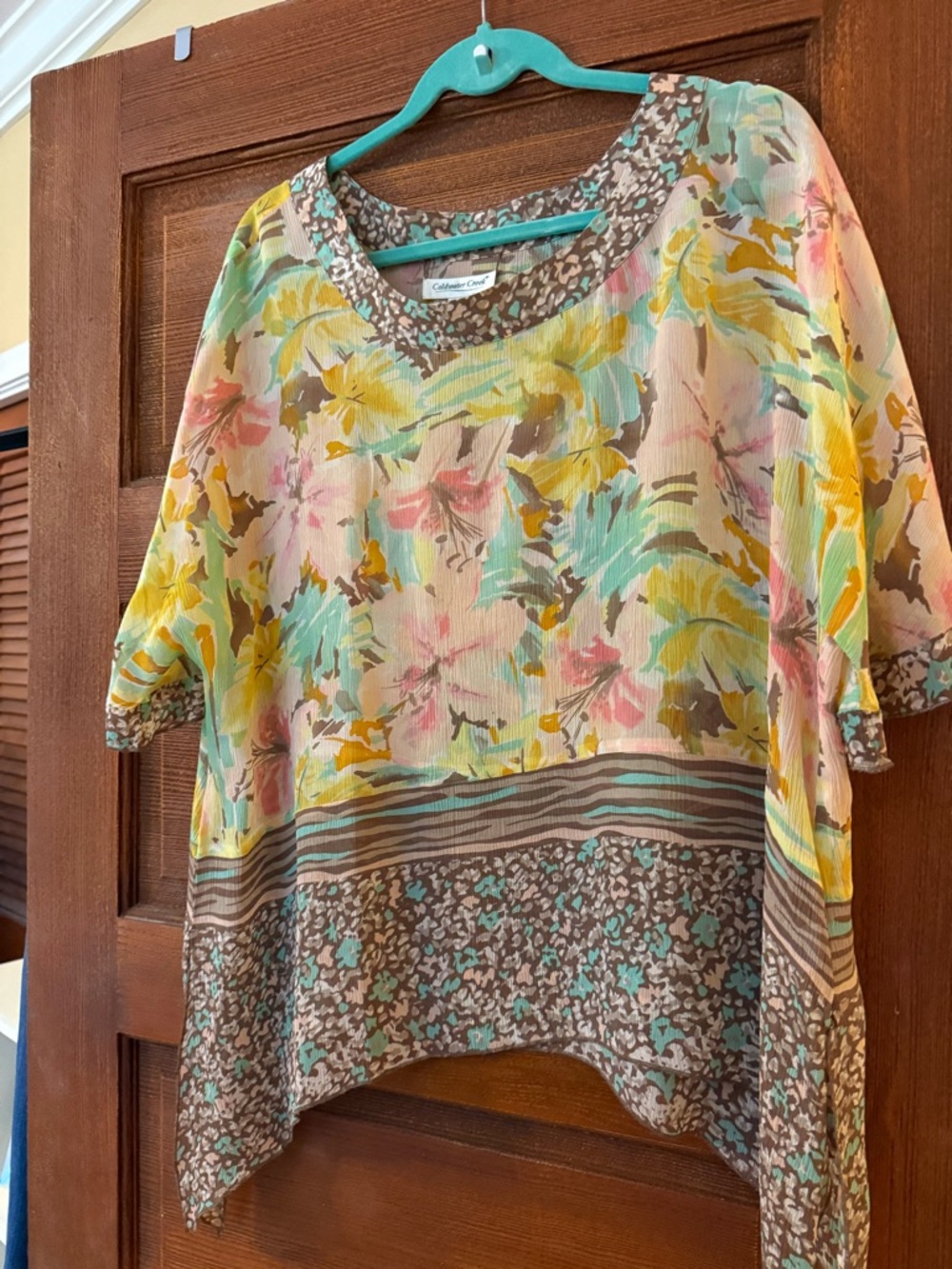 Coldwater Creek Pastel Floral Scoop Neck Blouse in Yellow, Mint & Pink